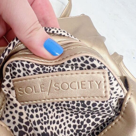 Sole Society Gold Faux Leather Foldover Backpack Bag - Picture 6 of 8